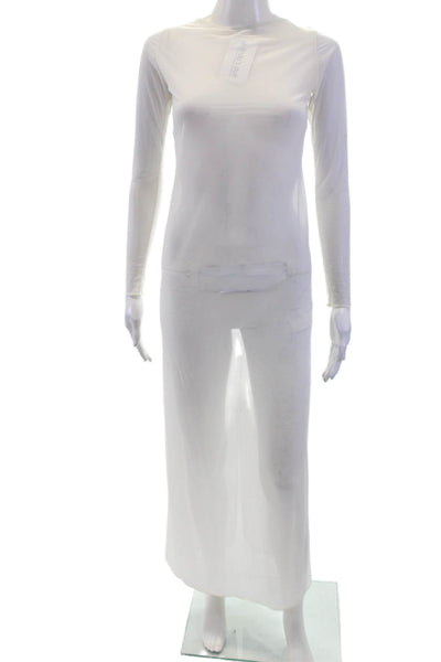 Designer Womens Maxi Dress White Long Sleeve Drawstring Beach Size S