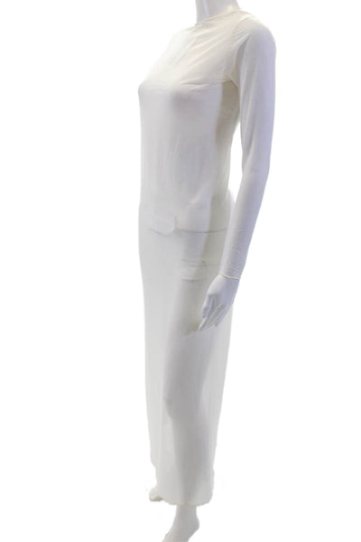 Designer Womens Maxi Dress White Long Sleeve Drawstring Beach Size S