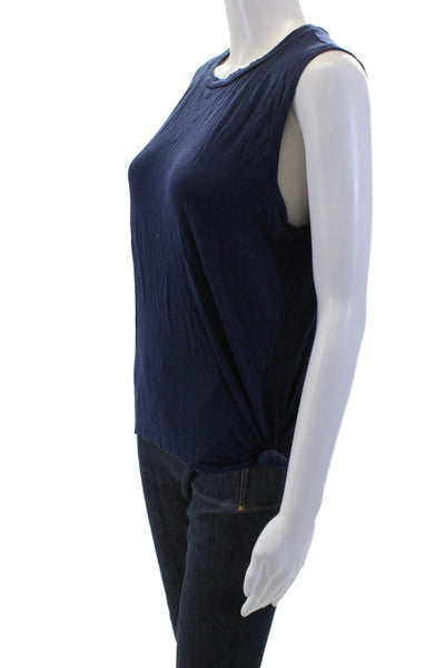 Zara Women Basic Sleeveless Tank Dark Blue Rayon Spandex Crew Neck Size S