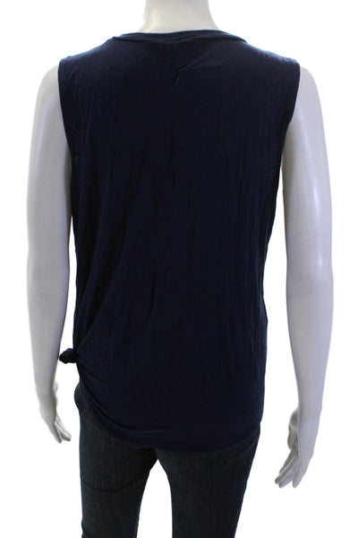 Zara Women Basic Sleeveless Tank Dark Blue Rayon Spandex Crew Neck Size S