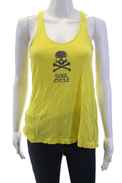 Soul Cycle Women Basic Sleeveless Tank Yellow Cotton Skull Neck Size S
