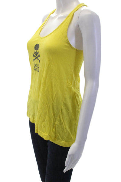 Soul Cycle Women Basic Sleeveless Tank Yellow Cotton Skull Neck Size S