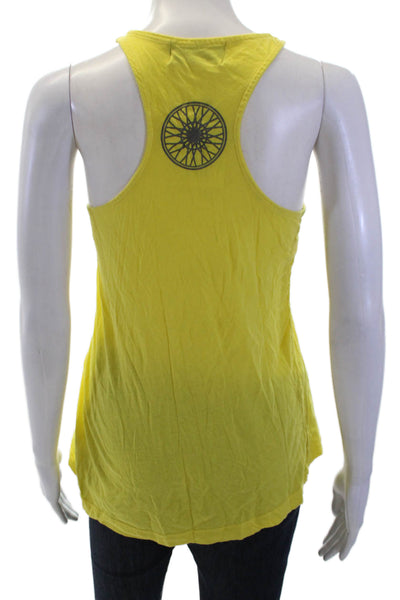 Soul Cycle Women Basic Sleeveless Tank Yellow Cotton Skull Neck Size S