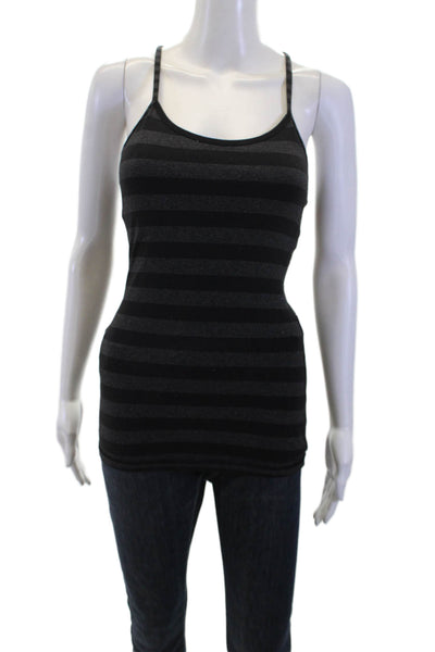 Lululemon Women Camisole Black Striped Nylon Blend Round Neck Sleeveless Size S