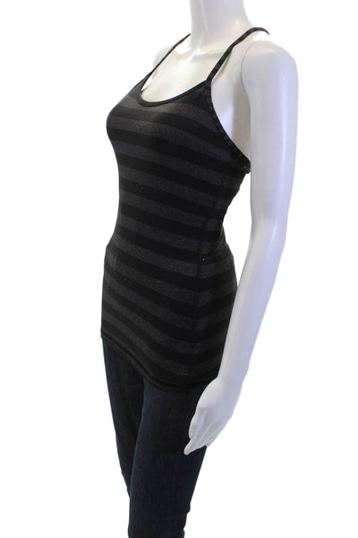Lululemon Women Camisole Black Striped Nylon Blend Round Neck Sleeveless Size S