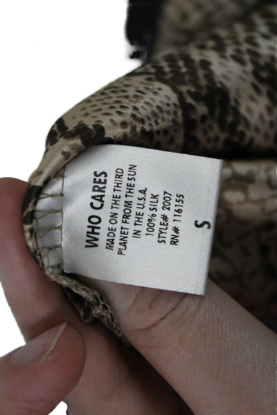 Alisha Levine Women Beige Silk Animal Print Tunic 3/4 Sleeve Round Neck Size S