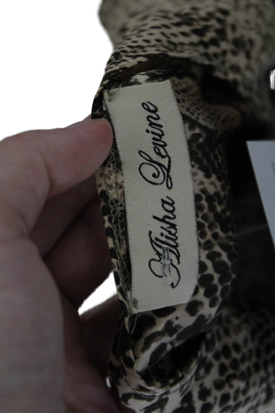 Alisha Levine Women Beige Silk Animal Print Tunic 3/4 Sleeve Round Neck Size S
