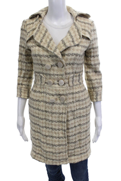 Walter Womens Beige Trench Coat Collared 3/4 Sleeve Button Size 0