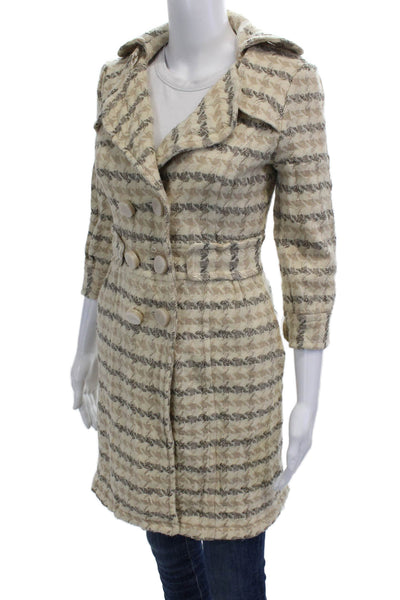 Walter Womens Beige Trench Coat Collared 3/4 Sleeve Button Size 0
