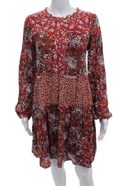 Maeve Anthropologie Womens Shift Dress Red Floral Long Sleeve Viscose Size S