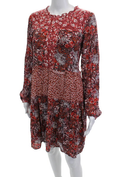 Maeve Anthropologie Womens Shift Dress Red Floral Long Sleeve Viscose Size S