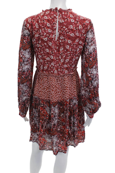 Maeve Anthropologie Womens Shift Dress Red Floral Long Sleeve Viscose Size S