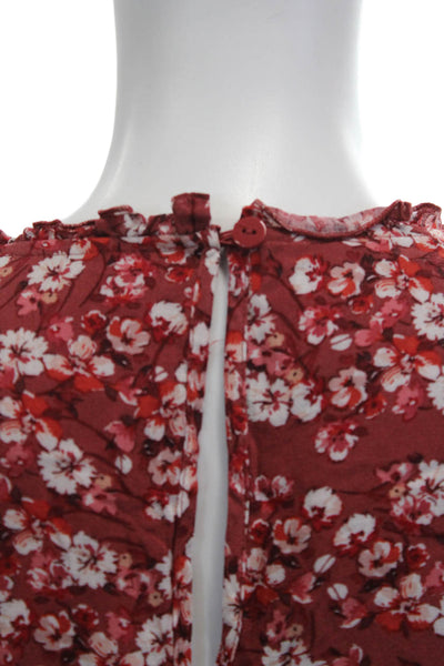 Maeve Anthropologie Womens Shift Dress Red Floral Long Sleeve Viscose Size S
