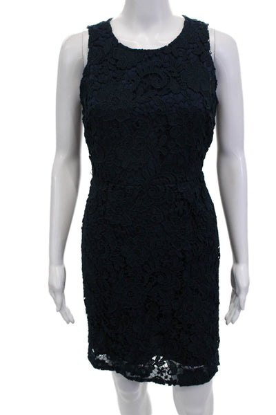 J Crew Women Petite Sheath Floral Dark Blue Sleeveless Dress Size 6