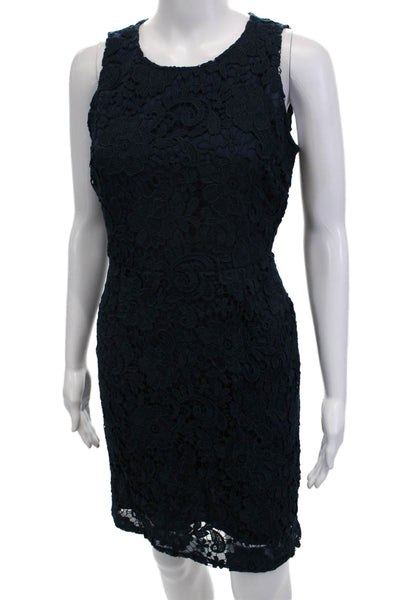 J Crew Women Petite Sheath Floral Dark Blue Sleeveless Dress Size 6