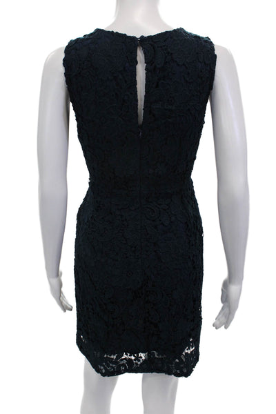 J Crew Women Petite Sheath Floral Dark Blue Sleeveless Dress Size 6