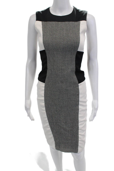Karen Millen Women Bodycon Pencil Dress Black Zip Crew Neck Size 4