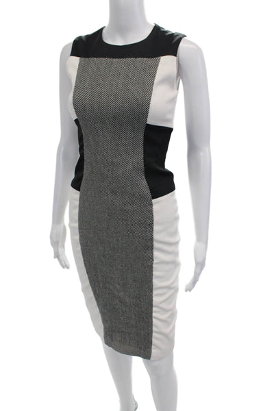 Karen Millen Women Bodycon Pencil Dress Black Zip Crew Neck Size 4