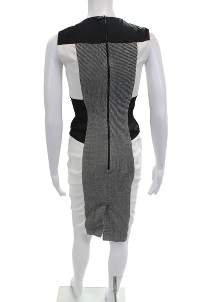 Karen Millen Women Bodycon Pencil Dress Black Zip Crew Neck Size 4
