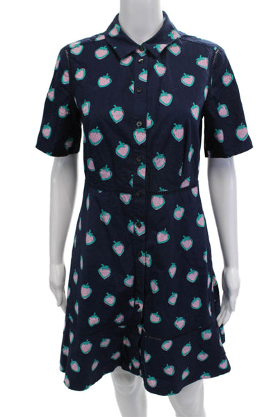 Draper James Women Shirt Dress Dark Blue Collared Short Sleeve Size 6
