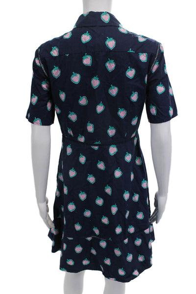 Draper James Women Shirt Dress Dark Blue Collared Short Sleeve Size 6