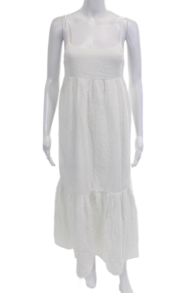 Zara, Women Maxi Slip Dress White Square Neck Mid-Calf Sleeveless Size S