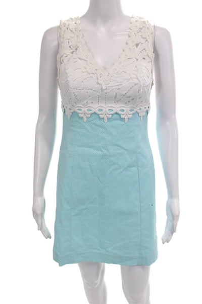 Lilly Pulitzer Women Light Blue Sleeveless V-Neck Mini Shift Dress Size 00