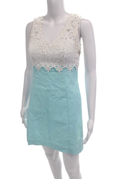 Lilly Pulitzer Women Light Blue Sleeveless V-Neck Mini Shift Dress Size 00