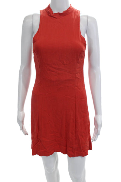 Free People Womens Mini Tank Dress Red Mock Neck Rayon Sleeveless Size S