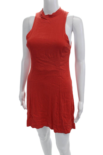 Free People Womens Mini Tank Dress Red Mock Neck Rayon Sleeveless Size S