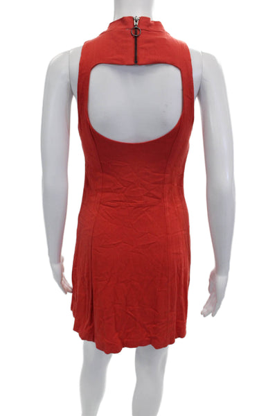 Free People Womens Mini Tank Dress Red Mock Neck Rayon Sleeveless Size S