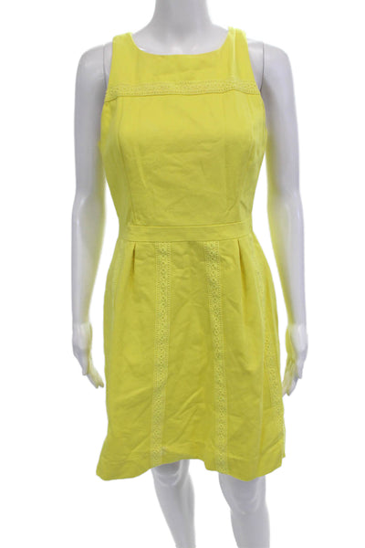 J Crew Womens Fit & Flare Sundress Yellow Cotton Crew Neck Sleeveless Size 4