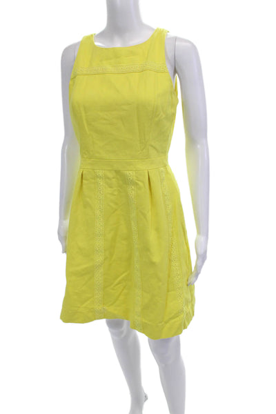 J Crew Womens Fit & Flare Sundress Yellow Cotton Crew Neck Sleeveless Size 4