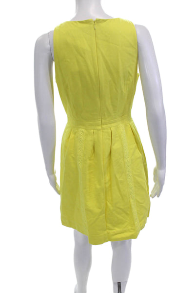 J Crew Womens Fit & Flare Sundress Yellow Cotton Crew Neck Sleeveless Size 4