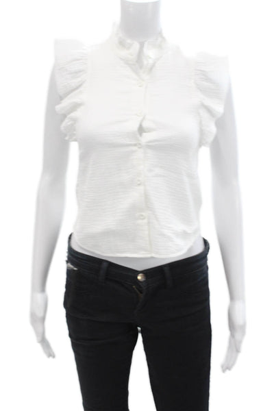 Katie J Girls Ruffle Round Neck Button Down Cotton Shirt White Size S