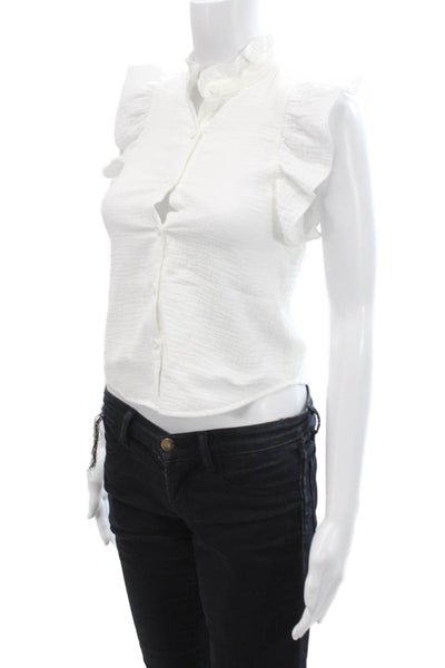 Katie J Girls Ruffle Round Neck Button Down Cotton Shirt White Size S