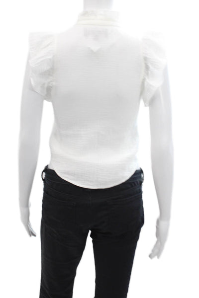 Katie J Girls Ruffle Round Neck Button Down Cotton Shirt White Size S