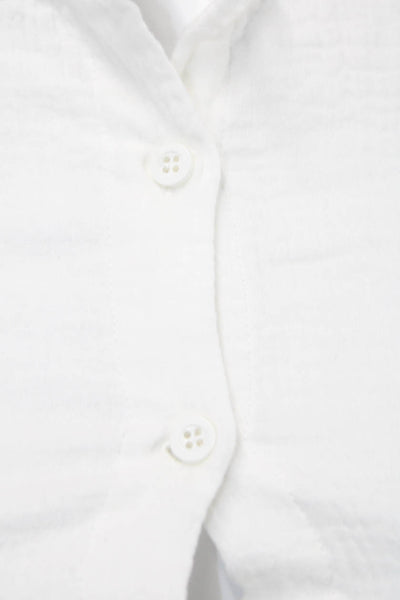 Katie J Girls Ruffle Round Neck Button Down Cotton Shirt White Size S