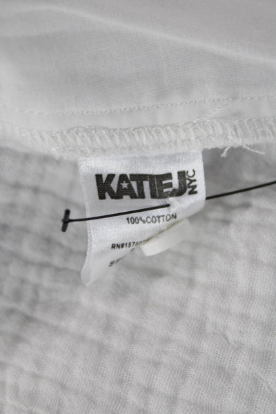 Katie J Girls Ruffle Round Neck Button Down Cotton Shirt White Size S