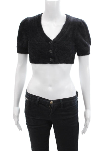 Katie J Unisex Black V-Neck Short Sleeve Cardigan Sweater Button Size M