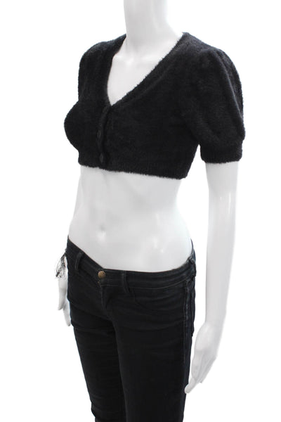 Katie J Unisex Black V-Neck Short Sleeve Cardigan Sweater Button Size M