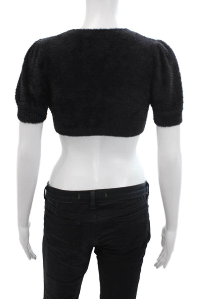 Katie J Unisex Black V-Neck Short Sleeve Cardigan Sweater Button Size M