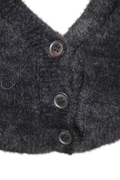 Katie J Unisex Black V-Neck Short Sleeve Cardigan Sweater Button Size M
