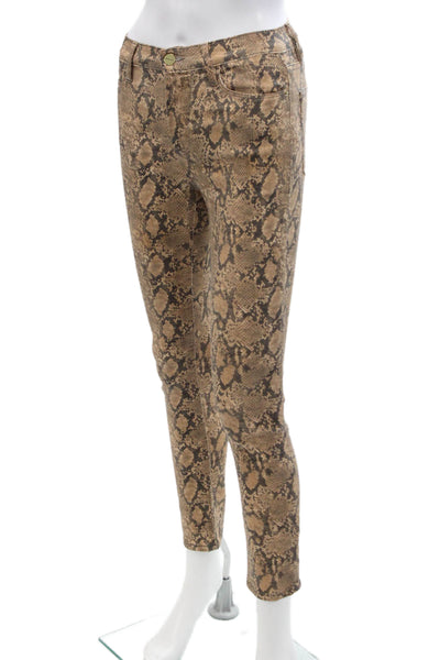 Frame Women Cropped Ankle Pants Beige Animal Print Button Size 24