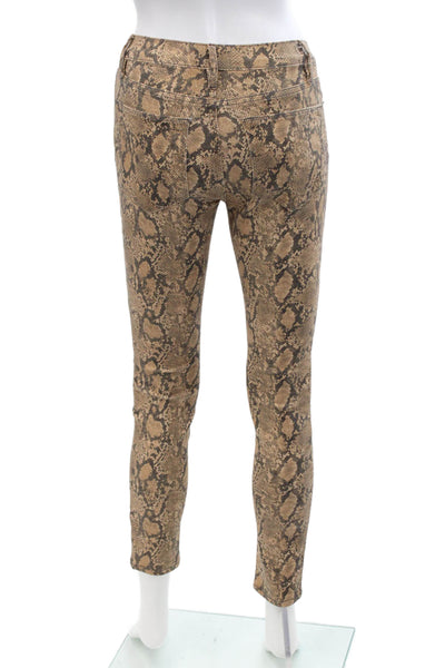 Frame Women Cropped Ankle Pants Beige Animal Print Button Size 24