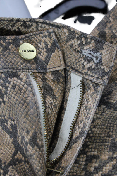 Frame Women Cropped Ankle Pants Beige Animal Print Button Size 24