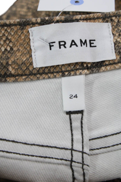 Frame Women Cropped Ankle Pants Beige Animal Print Button Size 24
