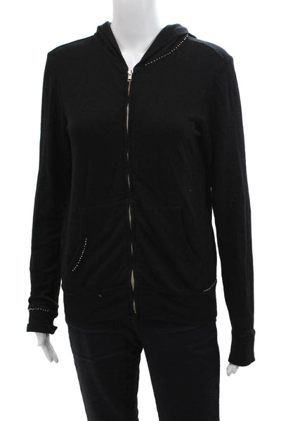 Monrow Women Black Full-Zip Hoodie Rayon Cotton Spandex Size XS
