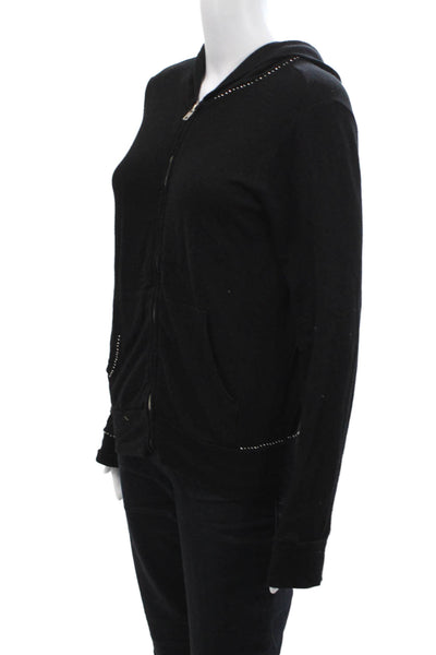 Monrow Women Black Full-Zip Hoodie Rayon Cotton Spandex Size XS