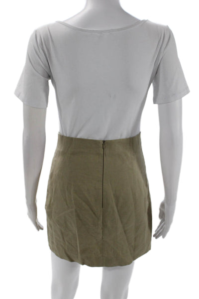 Zara Womens Back Zip Chain Detail Cut Out Mini Skirt Brown Linen Size XS
